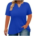 thumbnail image 1 of QUNYINEY Short Sleeve Tops for Women Trendy Blue V Neck Casual Solid Shirts Plus Size Loose Shirts for Women Trendy, 1 of 5