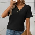 thumbnail image 1 of QUNYINEY Short Sleeve Tshirts Shirts for Women Casual Solid V Neck Tops Pullover Loose Button Ribbed Cut Out Shirts, 1 of 8