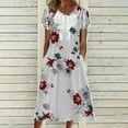 thumbnail image 1 of QUNYINEY Short Sleeve Women's Dresses Floral Casual A-Line Dress Flowy Pleated Crew Neck Maxi Sundress, 1 of 5