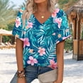 thumbnail image 1 of QUNYINEY Short Sleeve Women's T Shirts V Neck Casual Hawaiian Tops Summer Beach Loose Pullover Women Tops, 1 of 7