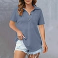 thumbnail image 1 of QUNYINEY Short Sleeve Womens Blouses Waffle Blue Casual Shirts Collared Loose Pullover Button Women Tops, 1 of 5