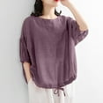 thumbnail image 1 of QUNYINEY Short Sleeve Womens Shirts Crew Neck Casual Solid Tops Summer Cotton Linen Loose Pullover Tops for Women, 1 of 6