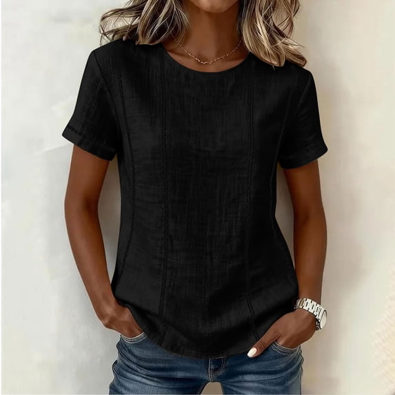 QUNYINEY Short Sleeve Tshirts Shirts for Women Casual Striped Summer Tops Crew Neck Going Out Pullover Loose Fit Shirts