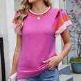 thumbnail image 1 of QUNYINEY Short Sleeve Womens Summer Tops Casual Colorblock Crew Neck Sweater Knit Pullover Loose Tops, 1 of 6