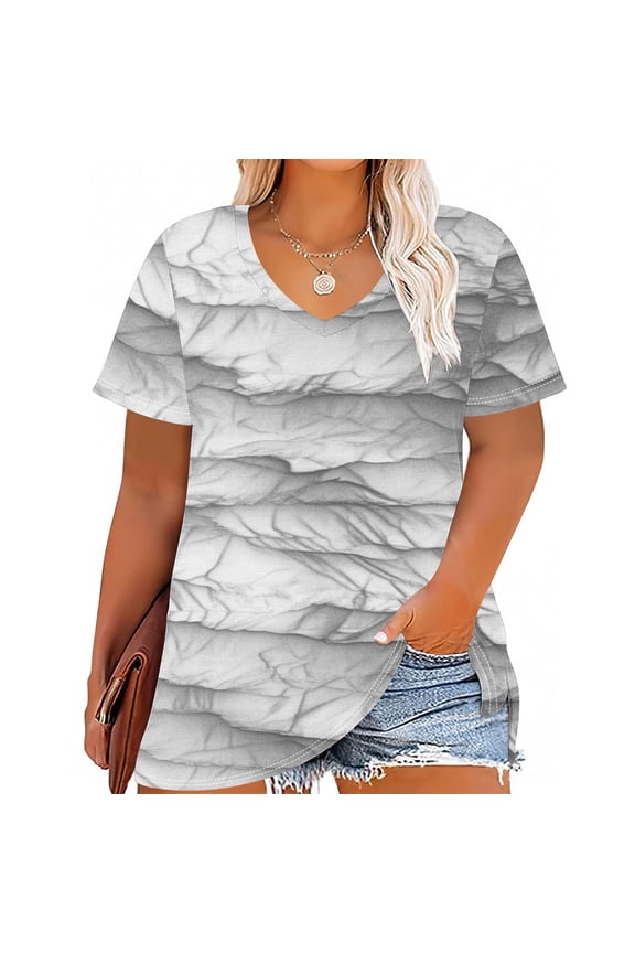 Short Sleeve Womens T Shirts Tie Dye V Neck Casual Tops Loose Pullover Plus Size Shirts Tops for Women