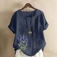 thumbnail image 1 of QUNYINEY Short Sleeve Womens Tshirts Crew Neck Floral Casual Tops Loose Button Pullover Cotton Linen Womens Tops, 1 of 5