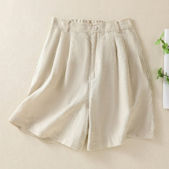 QUNYINEY Shorts Women Casual Comfort Waist Solid Bermuda with Pockets Loose Shorts