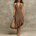 thumbnail image 1 of QUNYINEY Sleeveless Dresses for Women Summer A Line Midi Halter Sundress Loose Fit Ruffle V Neck Solid Dresses, 1 of 6