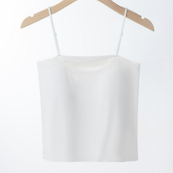 QUNYINEY Sleeveless Tank Top Women Camisole Crew Neck Solid Casual Tops Crop Loose Padded Tank Tops