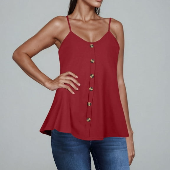 QUNYINEY Sleeveless Tank Top Women Crewneck Casual Camisole Solid Shirts Button Loose Peplum Tank Tops