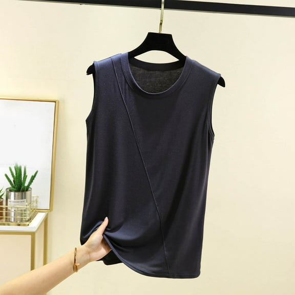 QUNYINEY Sleeveless Tank Tops Women Crew Neck Solid Casual Shirts Summer Loose Workout Tank Tops