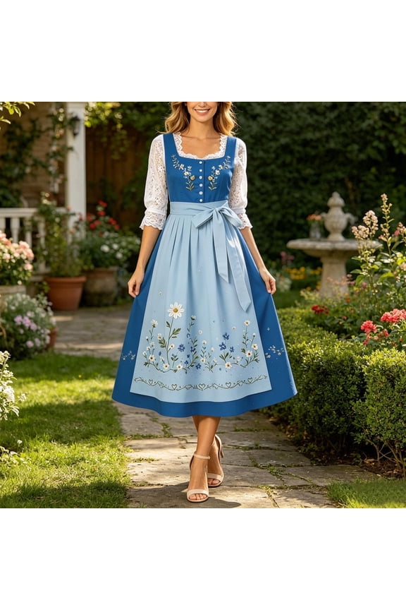 Sleeveless Vacation Dresses for Women German Long Beer Carnival Oktoberfest Dirndl Dress Loose Fit A Line Square Neckline Casual Dresses