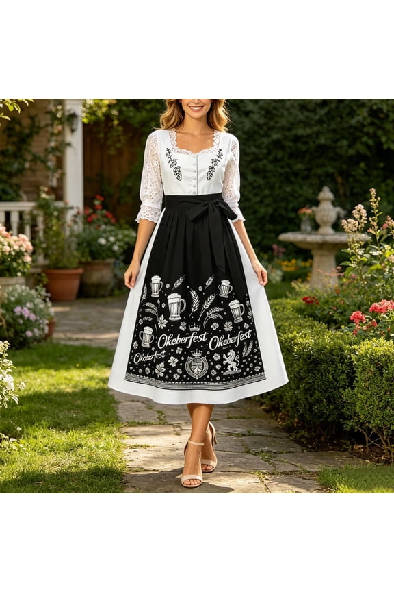 Sleeveless Women Dresses for Summer Plus Size Long German Oktoberfest A Line Dirndl Dress Beer Carnival Square Neckline Loose Fit Casual Dresses