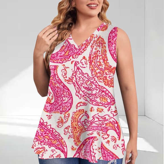 QUNYINEY Sleeveless Women Tank Top Casual Camisole V Neck Vintage Tops Plus Size Loose Summer Tank Tops