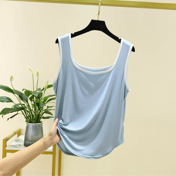 QUNYINEY Sleeveless Women Tank Top Solid Square Neck Camisole Casual Tops Summer Loose Soft Tank Tops