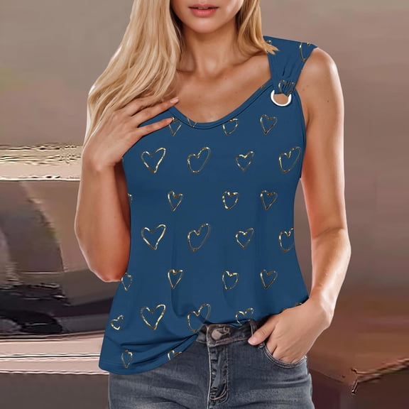 QUNYINEY Sleeveless Women's Tank Tops Love Heart Casual Camisole V Neck Tops Loose Vacation Summer Tank Tops