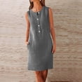 thumbnail image 1 of QUNYINEY Sleeveless Womens Sundresses Linen Solid Midi Dresses Button Crew Neck Relaxed Fit with Pockets Tank Dress, 1 of 5