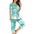 thumbnail image 1 of QUNYINEY Soft Pajamas for Women Set 2 Piece Button Floral Blue Short Sleeve Sleepwear and Capri Pants Round Neck Women Pjs Sets, 1 of 5