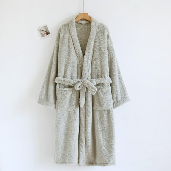 QUNYINEY Soft Winter Robes for Women Green Plush Long Sleeve Nightgown Loose Fit Warm with Pocket and Belt Gowns for Women Sleepwear