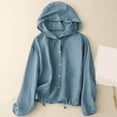 thumbnail image 1 of QUNYINEY Solid Jackets for Women Button Down Hooded Cotton Linen Casual Coats Loose with Pockets Long Sleeve Lightweight Sun Protection Womens Jacket, 1 of 5