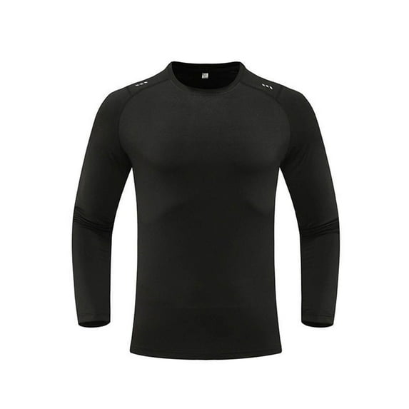 QUNYINEY Solid Men Shirts Athleisure Black Long Sleeve Crew Neck Tops Workout Skinny Drop Shoulder Quick-Dry Pullover T-Shirts