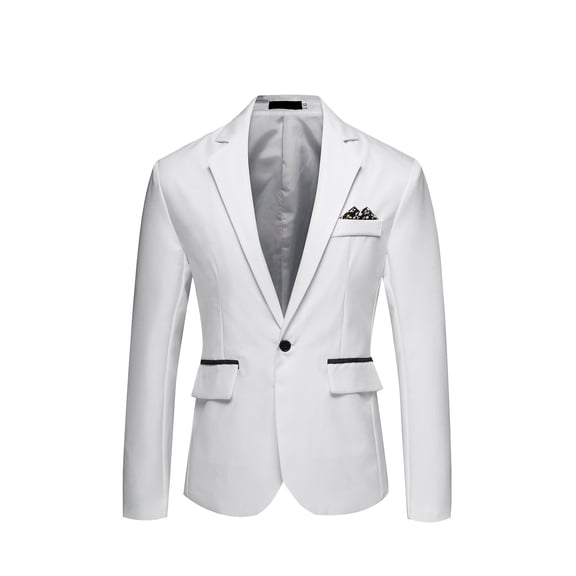QUNYINEY Solid Mens Jackets Casual Stylish White Long Sleeve Blazer Sport Coat One Button Slim Lightweight Outerwear Jackets