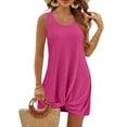 thumbnail image 1 of QUNYINEY Solid Spring Dresses for Women 2025 Sleeveless Casual A-Line Dress Vacation Crew Neck Pleated Mini Sundress, 1 of 8