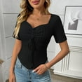 thumbnail image 1 of QUNYINEY Solid Spring Tops for Women Short Sleeve V Neck Pullover Casual Shirts Ribbed Slim Women Shirts, 1 of 7