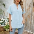 thumbnail image 1 of QUNYINEY Solid Summer Shirts for Women Button Down V Neck Short Sleeve Tops Loose Button Down Casual Shirts, 1 of 9