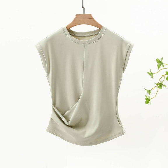 QUNYINEY Solid Summer Shirts for Women Casual Sleeveless Crew Neck Tops Soft Pullover Loose Shirts