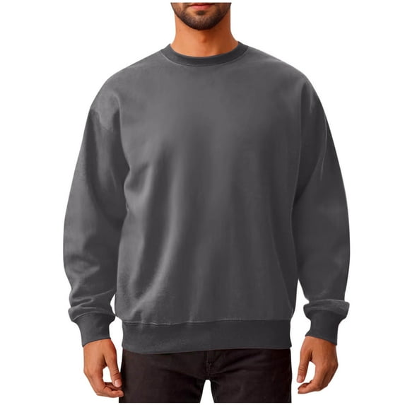 QUNYINEY Solid Sweatshirt for Men Casual Long Sleeve Gray Crew Neck Tops Pullover Workout Drop Shoulder Loose Sweatshirt