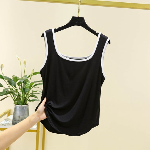 QUNYINEY Solid Tank Top for Women Square Neck Casual Camisole Sleeveless Tops Summer Loose Soft Tank Tops