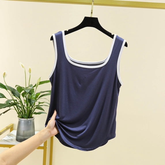 QUNYINEY Solid Tank Tops Women Casual Sleeveless Camisole Square Neck Tops Loose Summer Soft Tank Tops