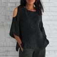 thumbnail image 1 of QUNYINEY Solid Tops for Women Trendy Cold Shoulder Casual Crew Neck Blouses Short Sleeve Cotton Linen Pullover Loose Tops, 1 of 6