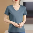 thumbnail image 1 of QUNYINEY Solid Tshirts Shirts for Women Casual V Neck Short Sleeve Tops Cotton Loose Pullover Breathable Shirts, 1 of 5