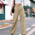 thumbnail image 1 of QUNYINEY Solid Women Cargo Pants High Waist Hiking Casual Wide Leg Trousers with Pockets Relaxed Fit Pants, 1 of 7