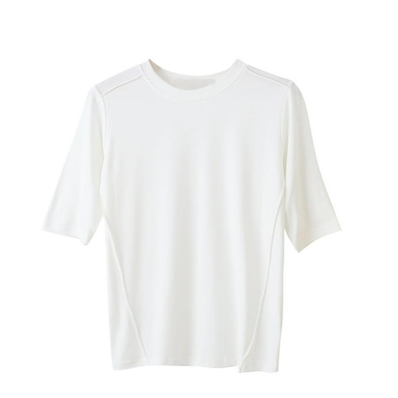 QUNYINEY Solid Women Shirts Pullover Casual Short Sleeve Crew Neck Tops Loose Spring Tops for Women