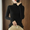 thumbnail image 1 of QUNYINEY Solid Women Sweaters Mock Neck Black Pullover Ribbed Knit Tops Casual Loose Long Sleeve Sweaters, 1 of 4