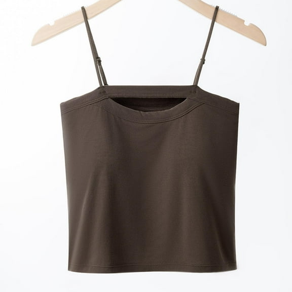 QUNYINEY Solid Women Tank Top Casual Camisole Sleeveless Crew Neck Tops Padded Loose Crop Tank Tops