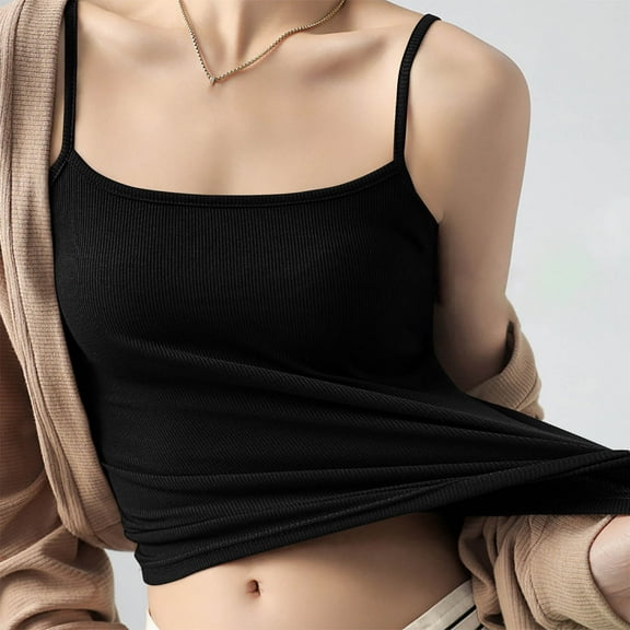 QUNYINEY Solid Women Tank Tops Casual Sleeveless Camisole Square Neck Undershirts Ribbed Loose Tank Tops