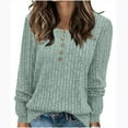 thumbnail image 1 of QUNYINEY Solid Women's Sweaters Green Ribbed Knit Henley Pullover Tops Button Casual Lightweight Long Sleeve Loose Sweaters, 1 of 7