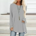 thumbnail image 1 of QUNYINEY Solid Womens Shirts Crew Neck Casual Long Sleeve Gray Tops Pullover Loose Drop Shoulder T-Shirts, 1 of 5