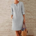 thumbnail image 1 of QUNYINEY Solid Womens Summer Dresses Long Sleeve Casual Shirt Dress with Pockets Crew Neck Cotton Linen Mini Button Dress, 1 of 5