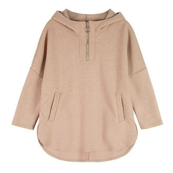 QUNYINEY Solid Womens Sweatshirt Long Sleeve Cotton Hooded Shirts Loose Fit Pullover Casual with Pockets Womens Hoodies