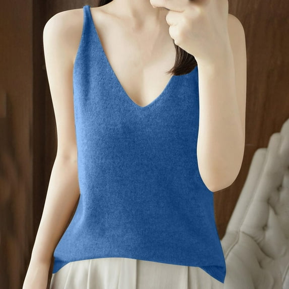 QUNYINEY Solid Womens Tank Tops Casual Sleeveless Camisole V Neck Shirts Knit Loose Tank Tops
