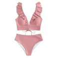 thumbnail image 1 of QUNYINEY Spaghetti Straps Swimsuit Women Solid Bikinis Ruffle Bathing Suit Two Piece High Waisted Swimsuit Sets, 1 of 5
