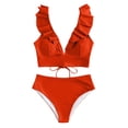 thumbnail image 1 of QUNYINEY Spaghetti Straps Swimsuits Women Ruffle Bikinis Solid Bathing Suit Two Piece High Waisted Swimsuit Sets, 1 of 5