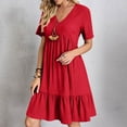 thumbnail image 1 of QUNYINEY Spring Dresses for Women Red Short Sleeve A-Line Midi Dresses V-Neck Summer Peplum Loose Fit Dresses, 1 of 8