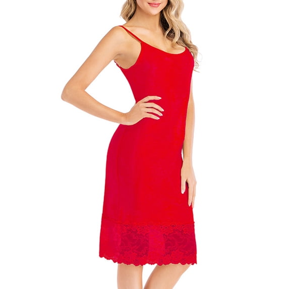 QUNYINEY Spring Dresses for Women Sleeveless Solid Casual Slip Dress A-Line Lace Crew Neck Midi Sundress