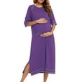 thumbnail image 1 of QUNYINEY Striped Womens Robe Zipper Front Sleepwear Purple Long Loungewear Round Neck with Pocket Lightweight Casual 3/4 Sleeves Zipper Bathrobe, 1 of 5